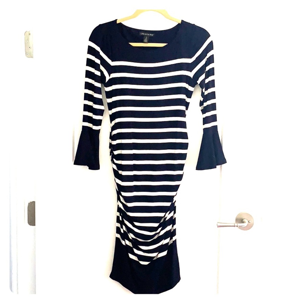 Maternity striped navy bell-sleeved dress